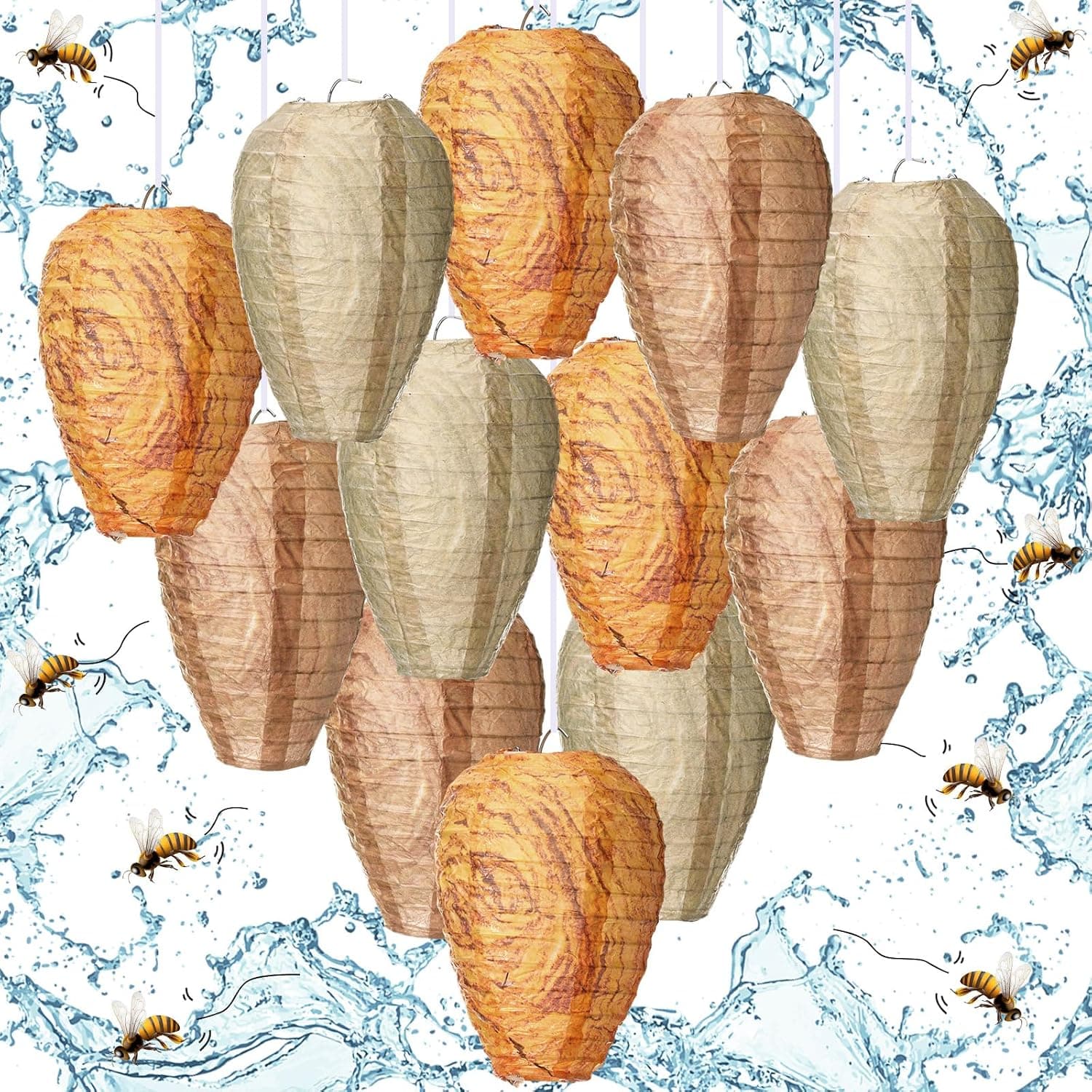 Qualirey 12 Pcs Wasp Nest Decoy Hanging Waterproof Hornet, Light Color