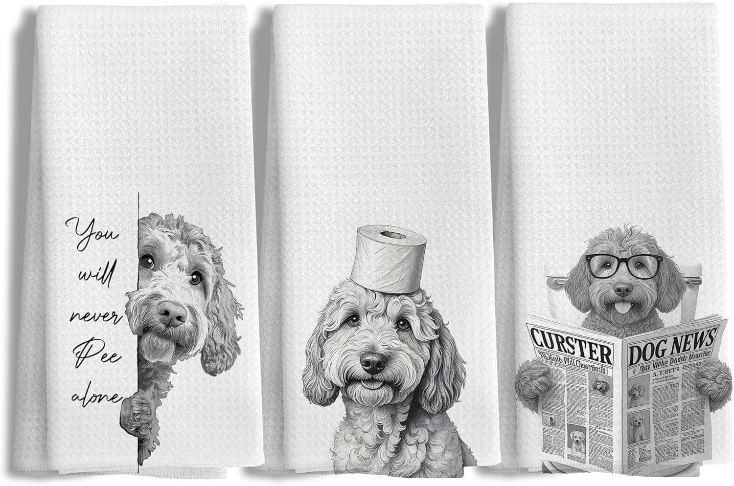 Funny Goldendoodle Dog Hand Towels Set of 6, You Will Never Pee Alone Funny Bathroom Hand Towels, Goldendoodle Gifts, Dog Bathroom Decor, 16x24